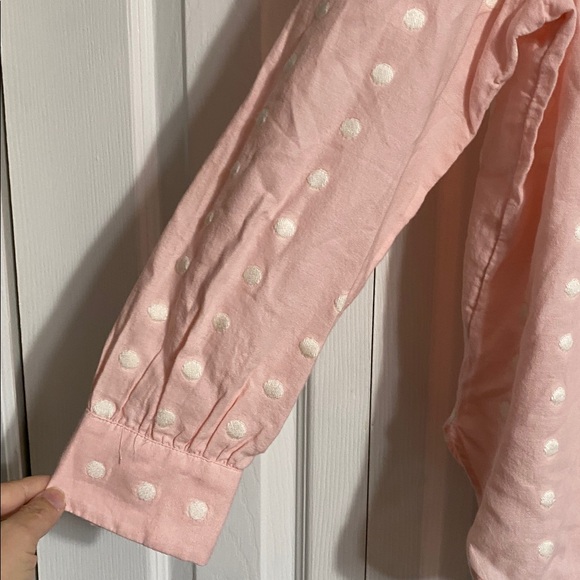 LOFT Pink & white cotton blend Dot Pullover Blouse top shirt size LARGE - Picture 4 of 11